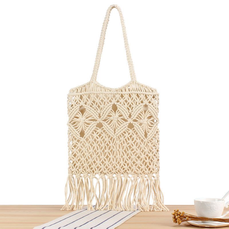 Macrame Tote Bag with Decorative Fringes LoungeYard — product view 1