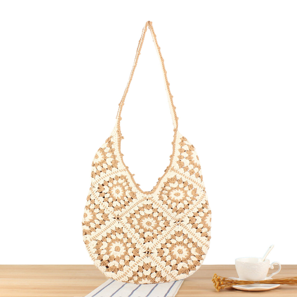 Handmade Macrame Shoulder Bag with Floral Patterns LoungeYard — product view 6