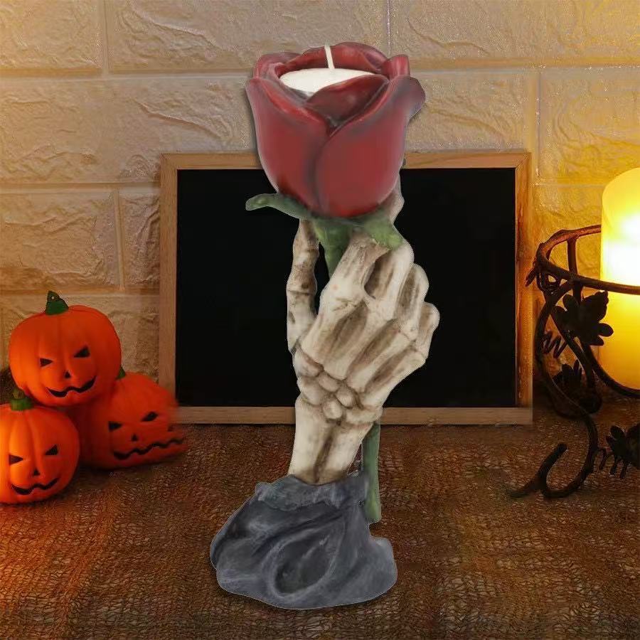 Gothic Skeleton Hand Rose Candle Holder Bowlift — product view 1