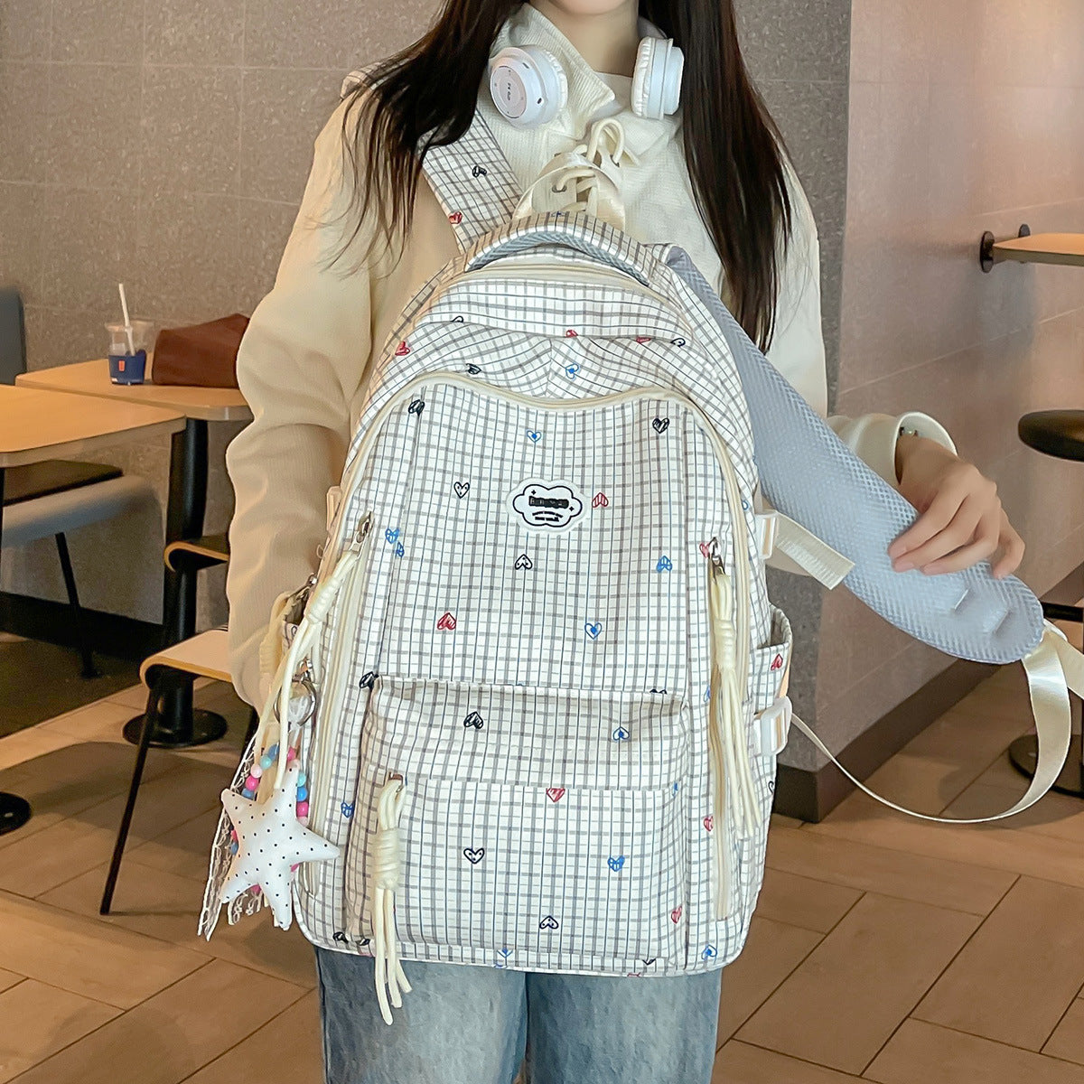 Cute Multi-Pocket Printed Backpack LoungeYard — product view 3