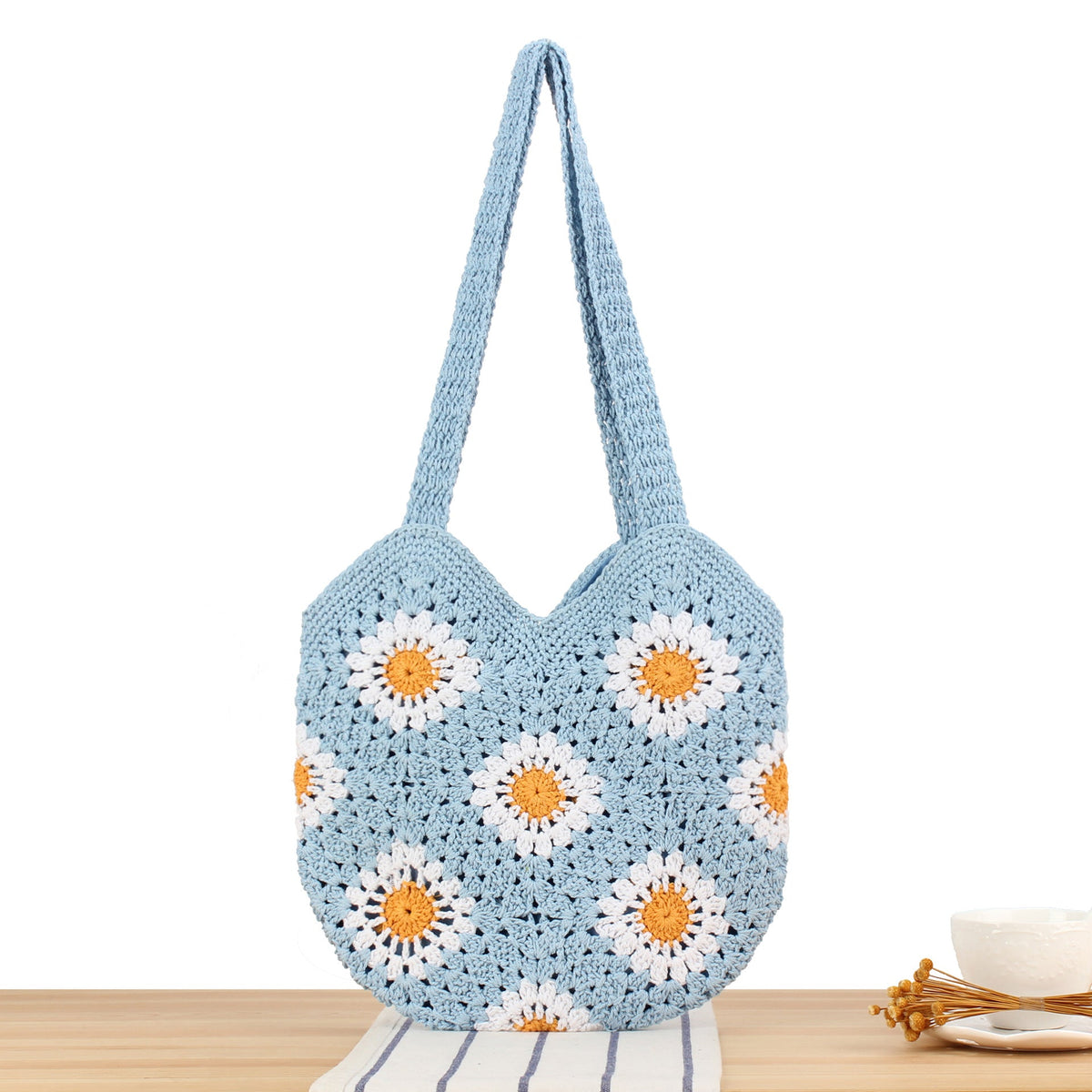 Handcrafted shoulder bag with floral crochet work LoungeYard — product view 5