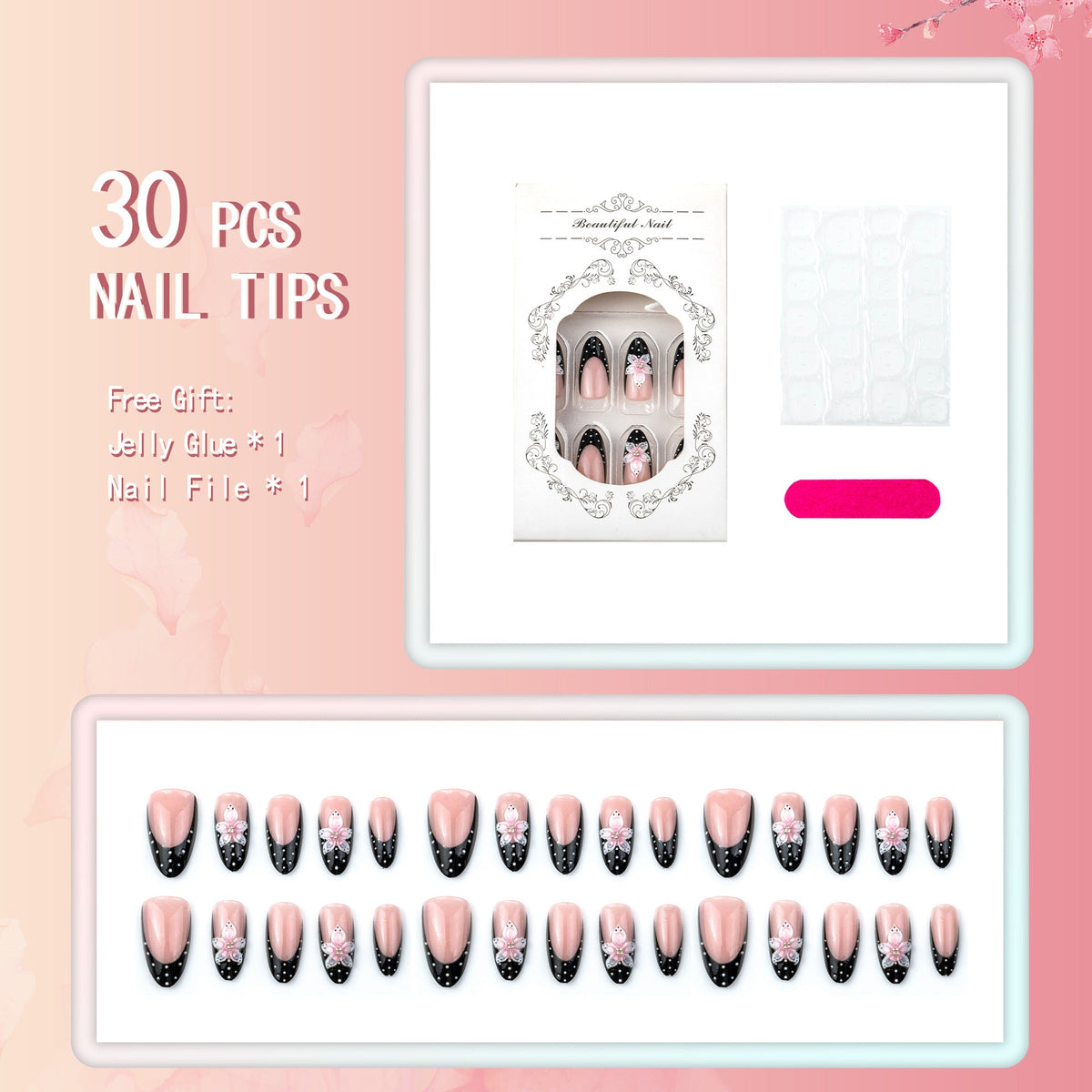 Artistic Floral Accent Press-On Nail Art — product view 3
