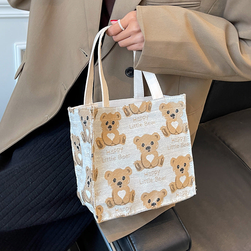 Cute Bear Print Canvas Tote Bag — product view 2