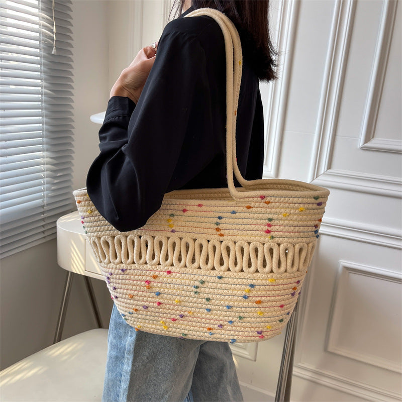 Elegant Handcrafted Beach Bag with Fine Braided Pattern LoungeYard — product view 1