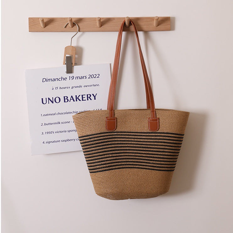 Elegant Bast Shoulder Bag with Striped Design LoungeYard — product view 1