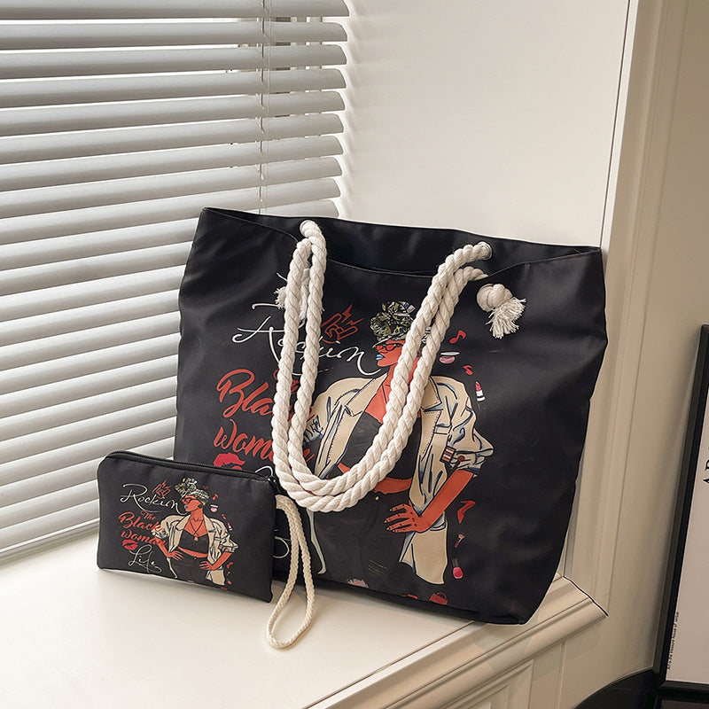 WoStylish Graphic Print Beach Tote Bag LoungeYard — product view 3