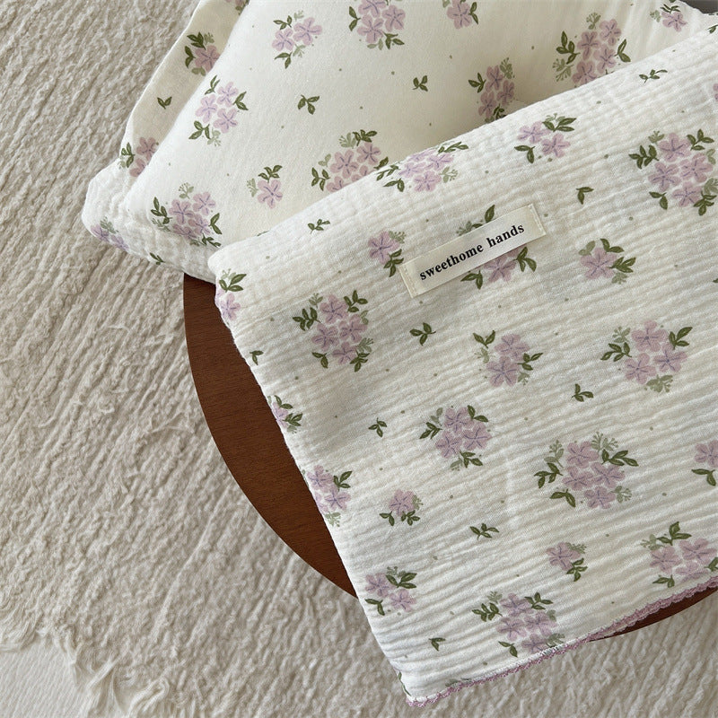Unisex versatile muslin blanket with floral accents LoungeYard — product view 7