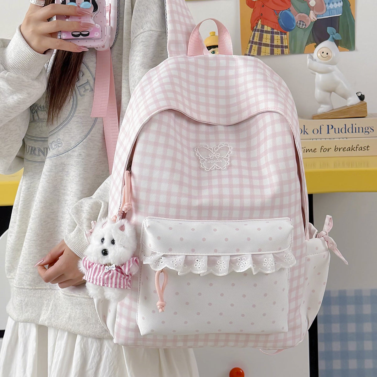 Fun Gingham Patterned Backpack LoungeYard — product view 2
