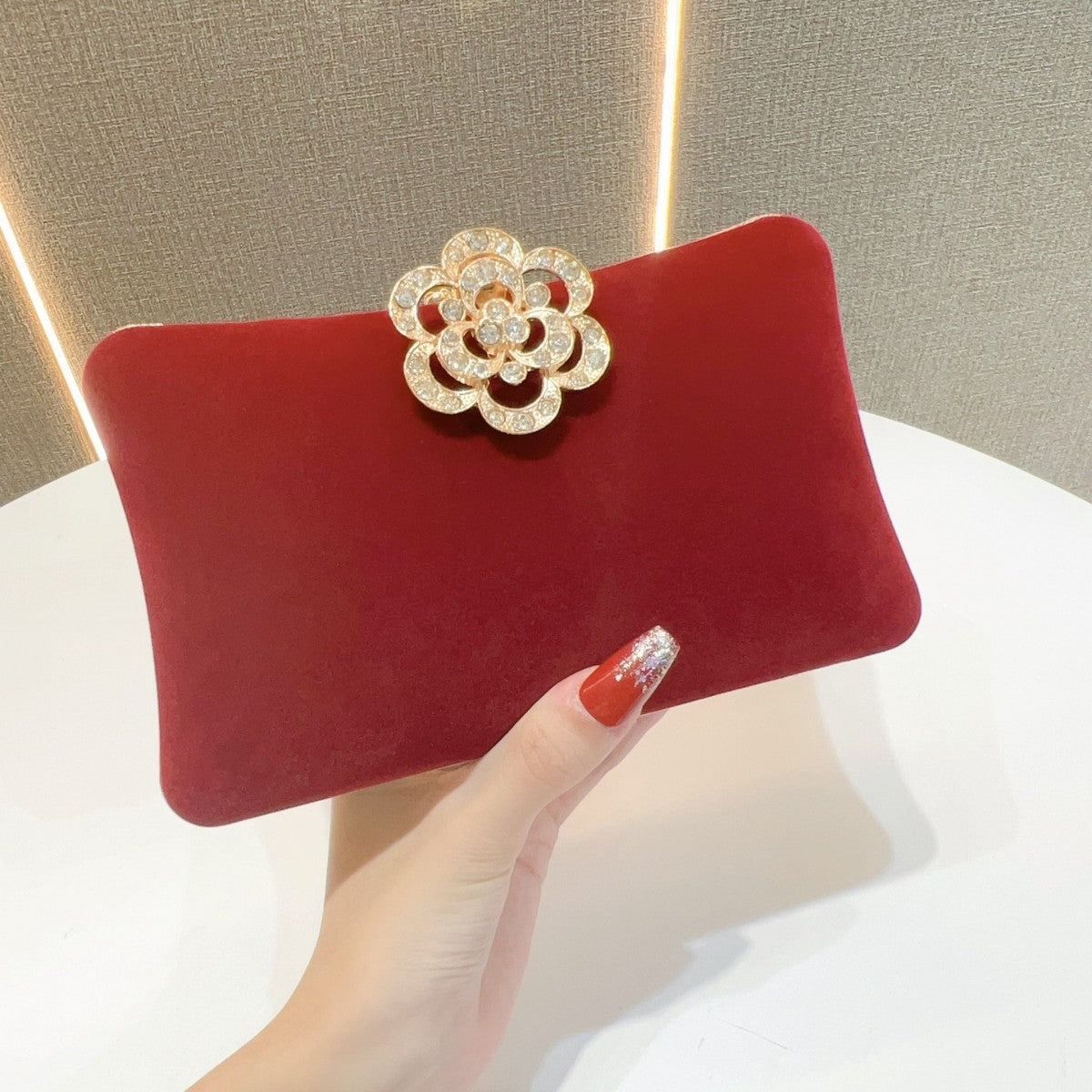 Elegant Floral Brooch Evening Clutch — product view 1