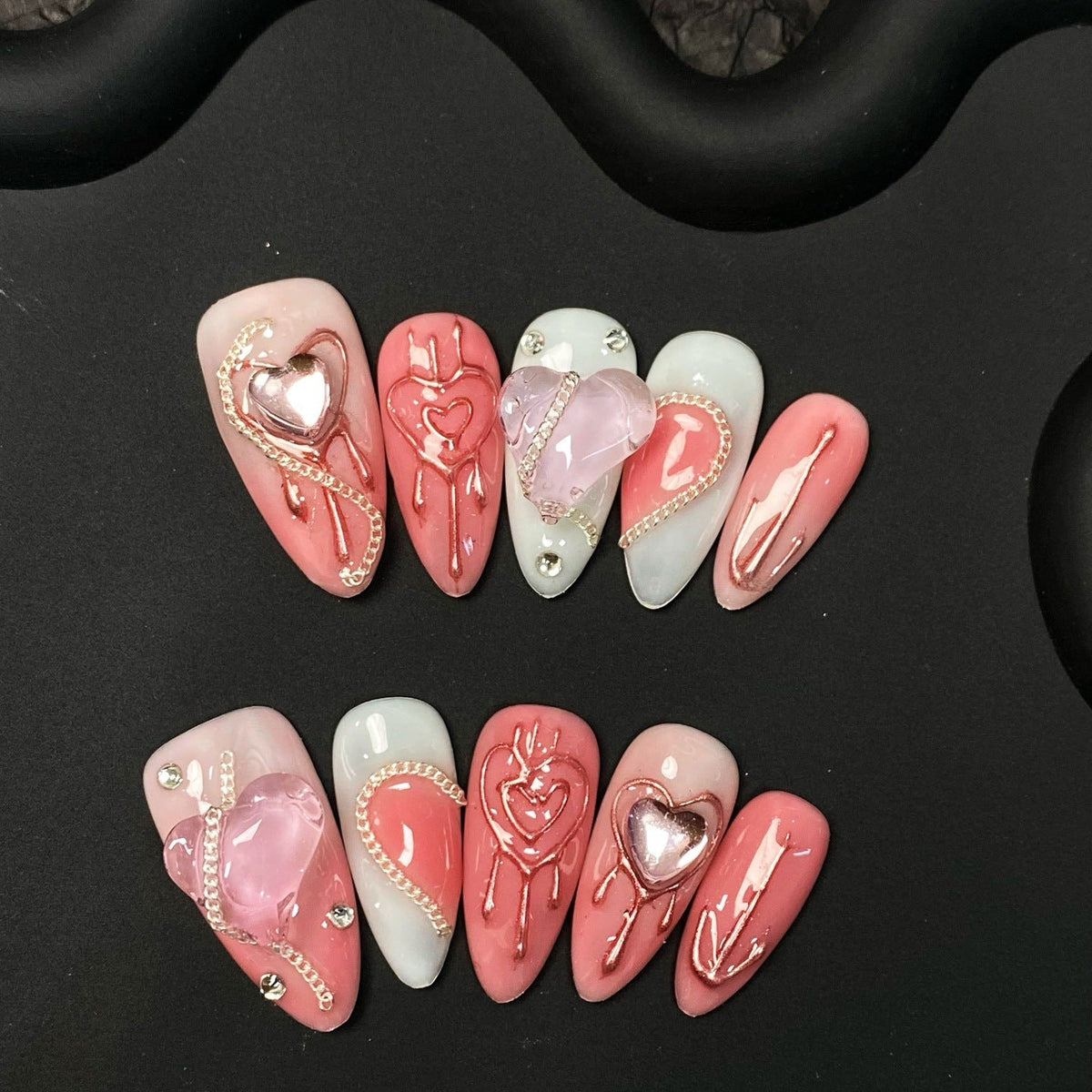 Artistic Heart-Embellished Press-On Nail Set — product view 1