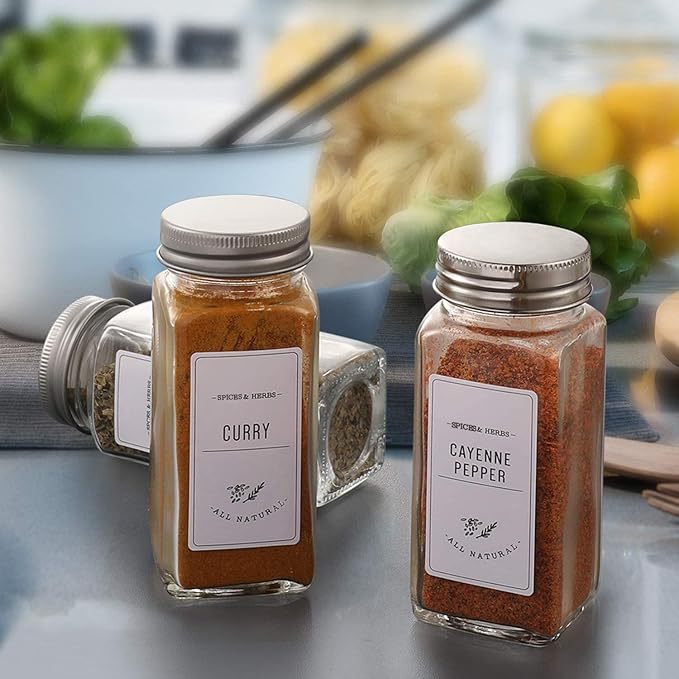 Glass Spice Jar Organization Kit with Labeled Bottles and Filling Funnel LoungeYard — product view 3