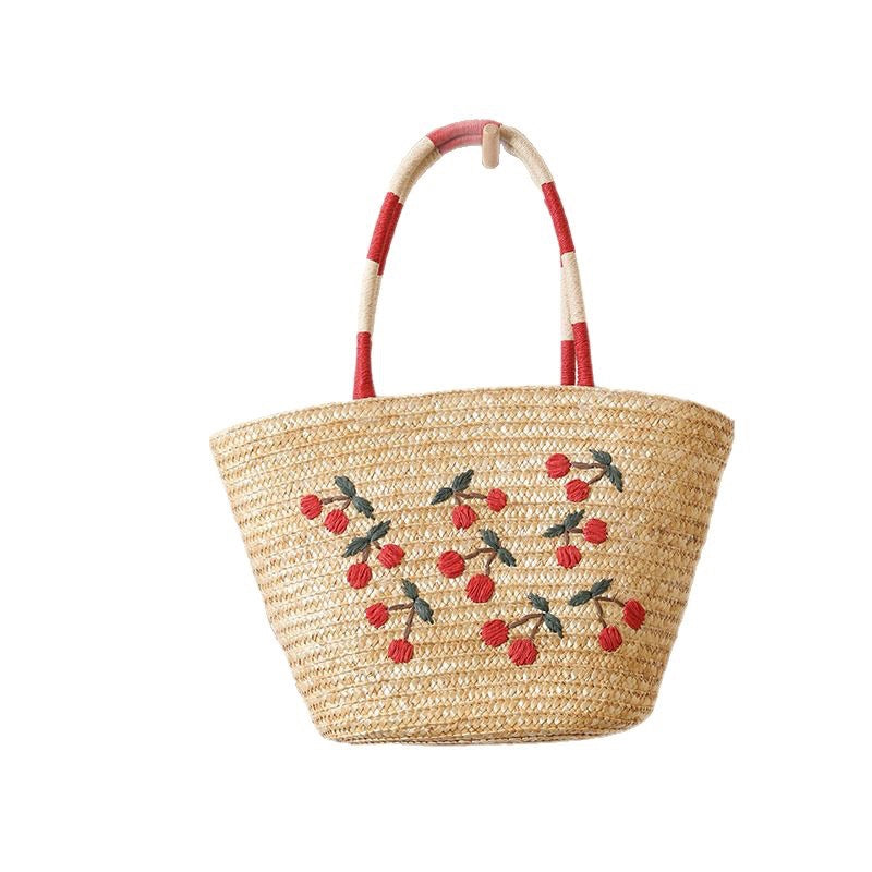 Handcrafted basket bag with vibrant floral embroidery design LoungeYard — product view 5