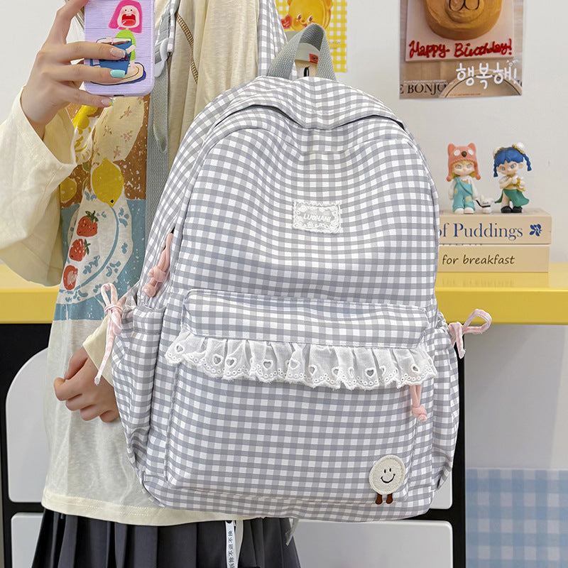 Cute Gingham Print Backpack LoungeYard — product view 3