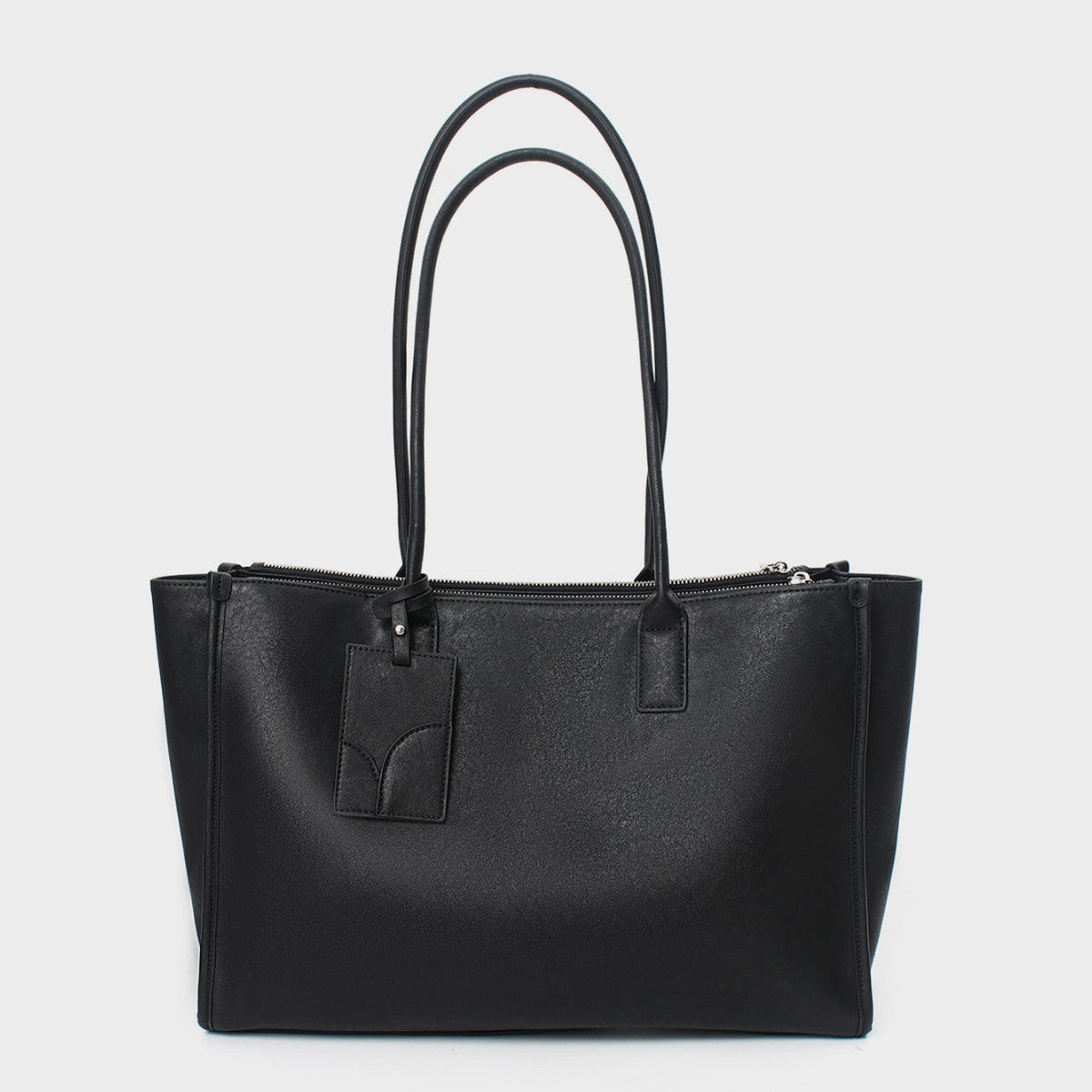 Smooth Vegan Leather Structured Top-Zip Tote with Double Rolled Handles and Luggage Tag — product view 4