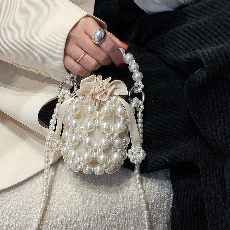 Pearl-Adorned Drawstring Evening Handbag — product view 6