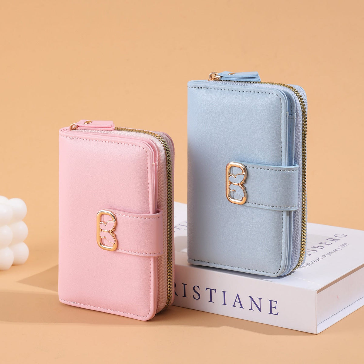 Compact Zip-Around Faux Leather Long Wallet with Butterfly Clasp LoungeYard — product view 4