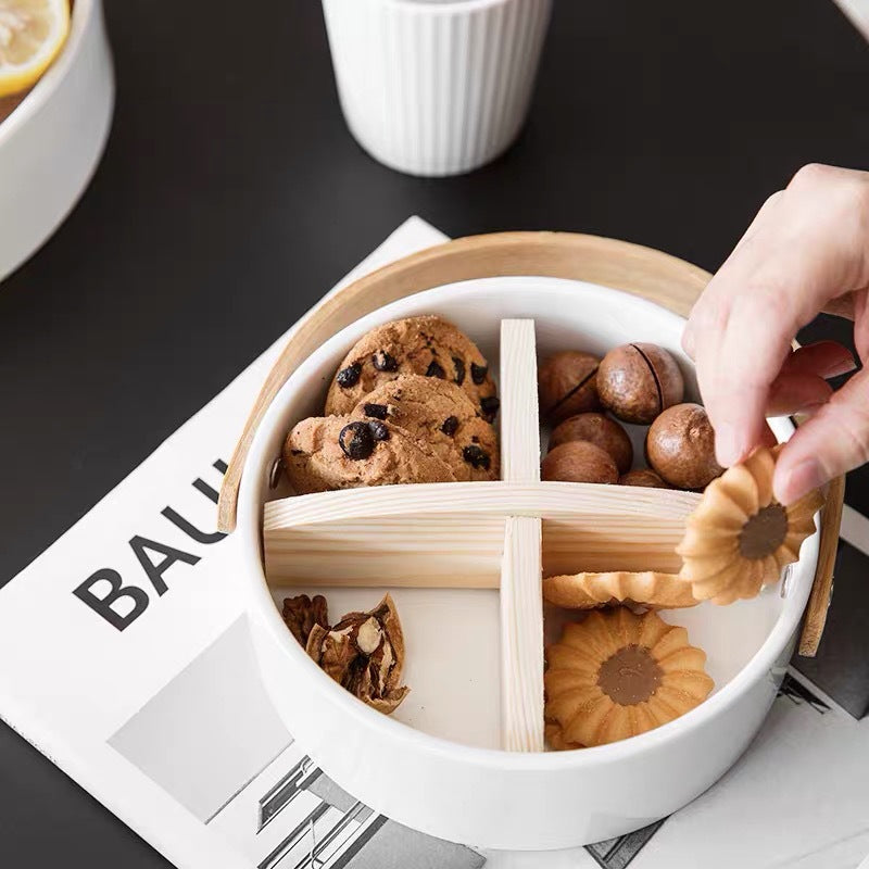 Multipurpose serving basket with carrying handle and interior divider — product view 2