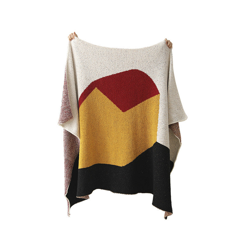 Large patterned bouclé throw blanket with geometric block pattern — product view 5