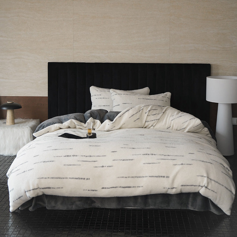 Reversible microfibre fleece bedding set with subtle stripe structure and extra soft cuddle surface — product view 6