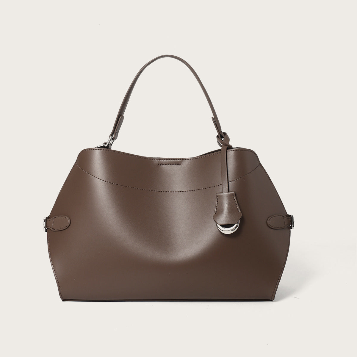 Structured Smooth Leather Top-Handle Tote Bag with Silver Hardware — product view 6