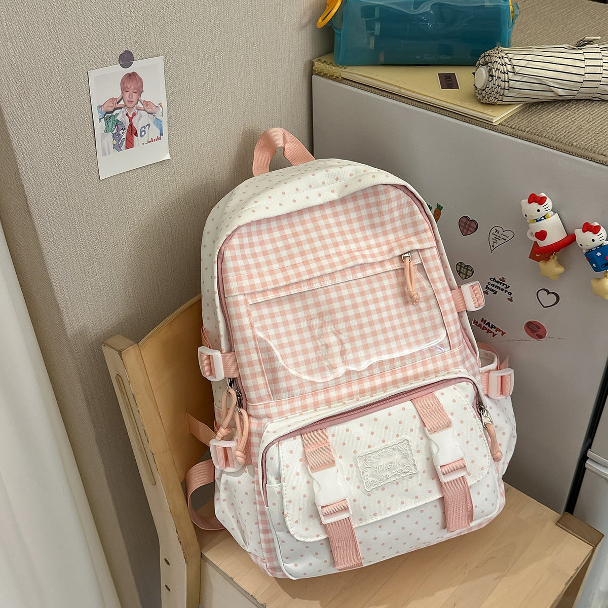 Charming Plaid Patterned Backpack LoungeYard — product view 6