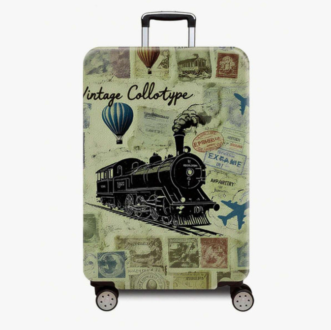 Unisex nan robust Hartschalen Trolley with nostalgic railway collage print, fully rotating smooth-running wheels and retractable telescopic handle LoungeYard — product view 1