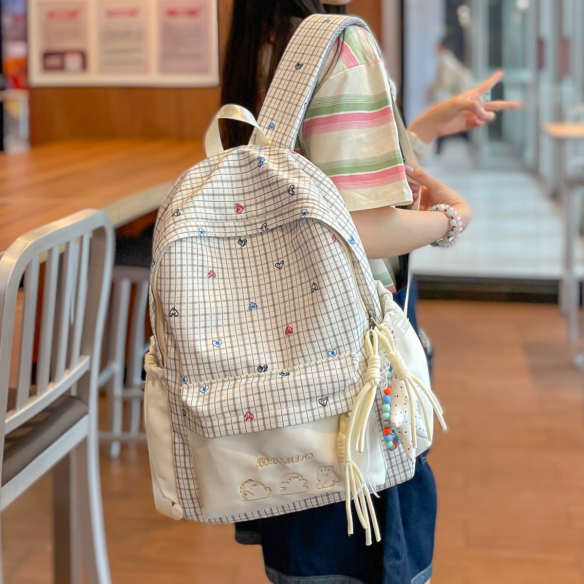 Fun Heart Print Casual Backpack LoungeYard — product view 3
