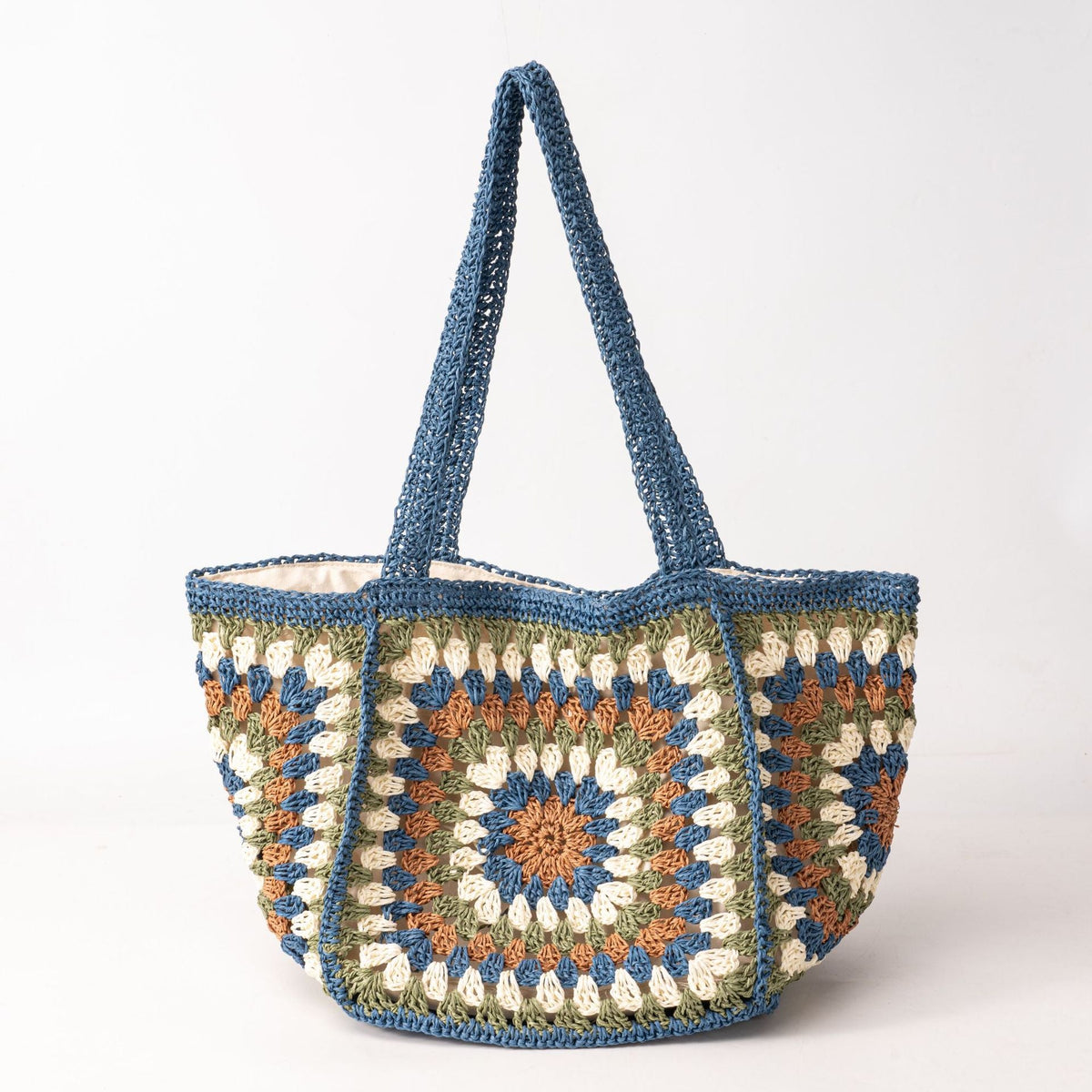 Beach bag made of hand-woven natural material with a square pattern LoungeYard — product view 4