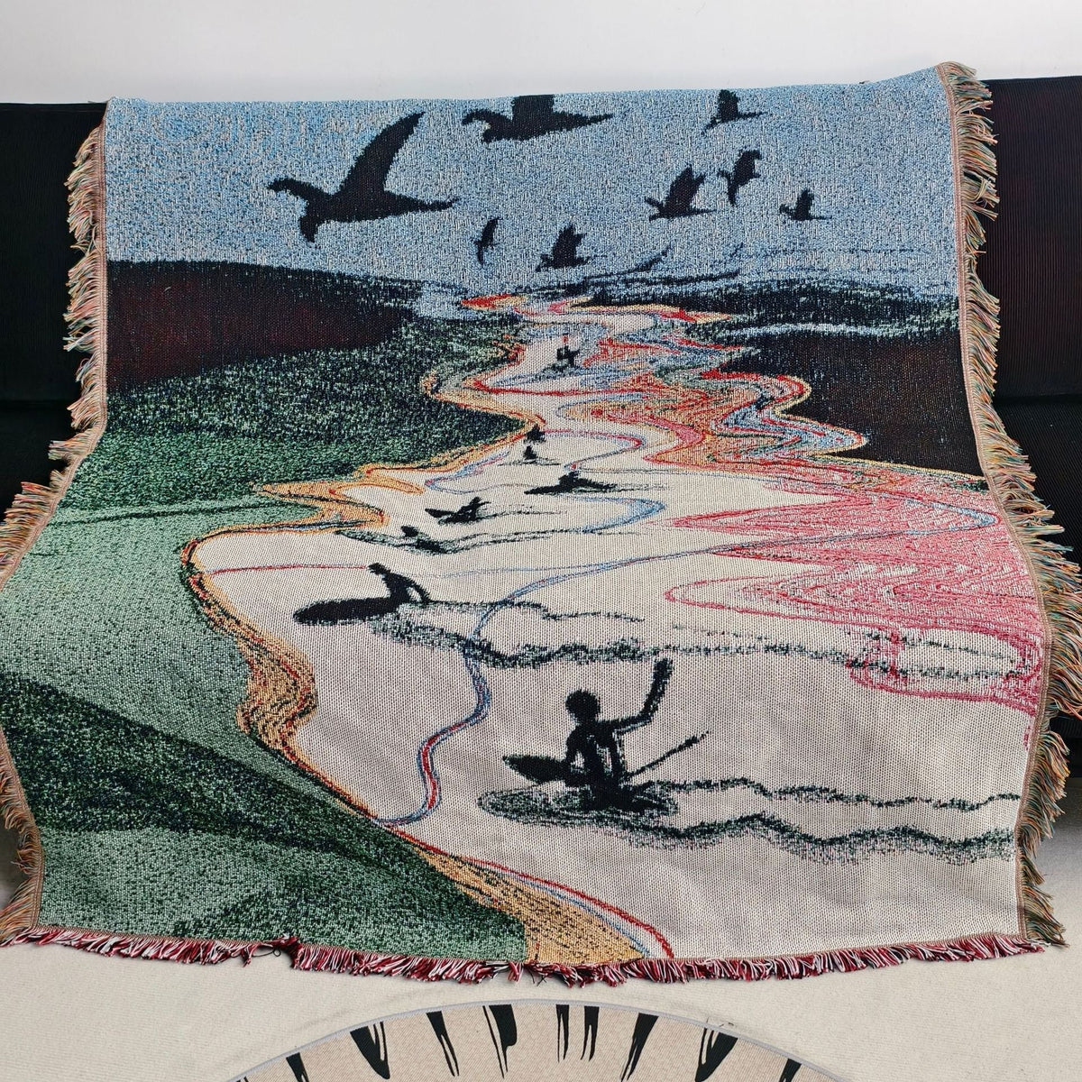 Artistic Surfing Scene Tapestry Throw Blanket — product view 2