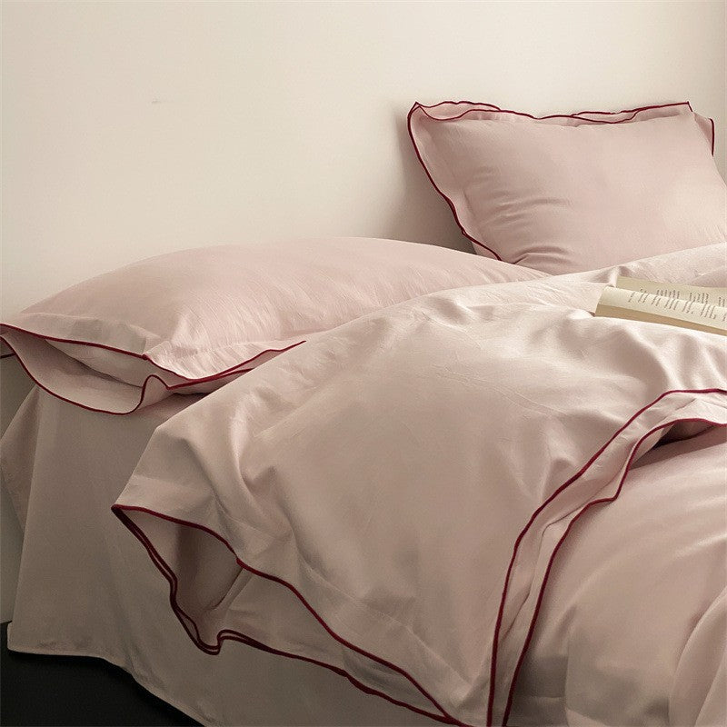 Luxurious satin microfiber bedding set with fine piping — product view 4
