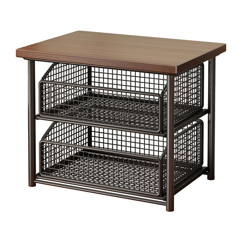 Countertop Wooden-Top Sliding Mesh Storage Basket Organizer with Metal Frame — product view 2
