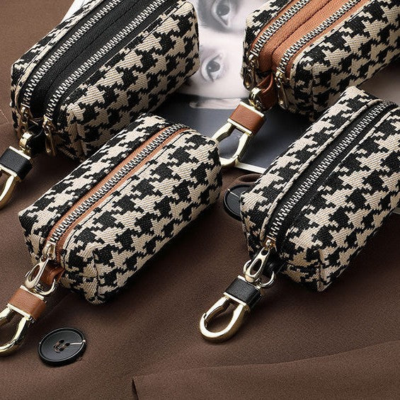 Double-Zippered Houndstooth Pattern Cosmetic Pouch LoungeYard — product view 2