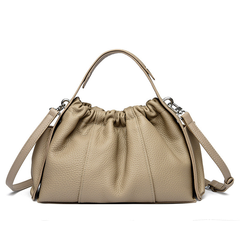 Textured Leather Drawstring Satchel LoungeYard — product view 5