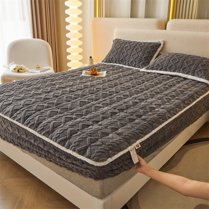 Plush Sherpa Quilted Mattress Topper With Deep-Skirt Non-Slip Fit And Embossed Cable Texture — product view 7