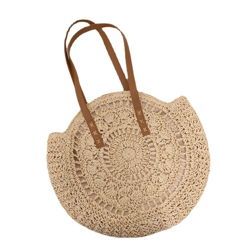 Handmade macrame tote bag with leather handles LoungeYard — product view 5