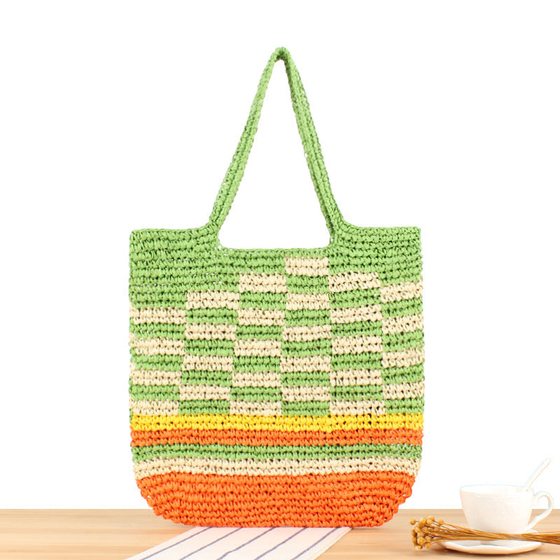 Large straw shopper with creative striped patterns LoungeYard — product view 5