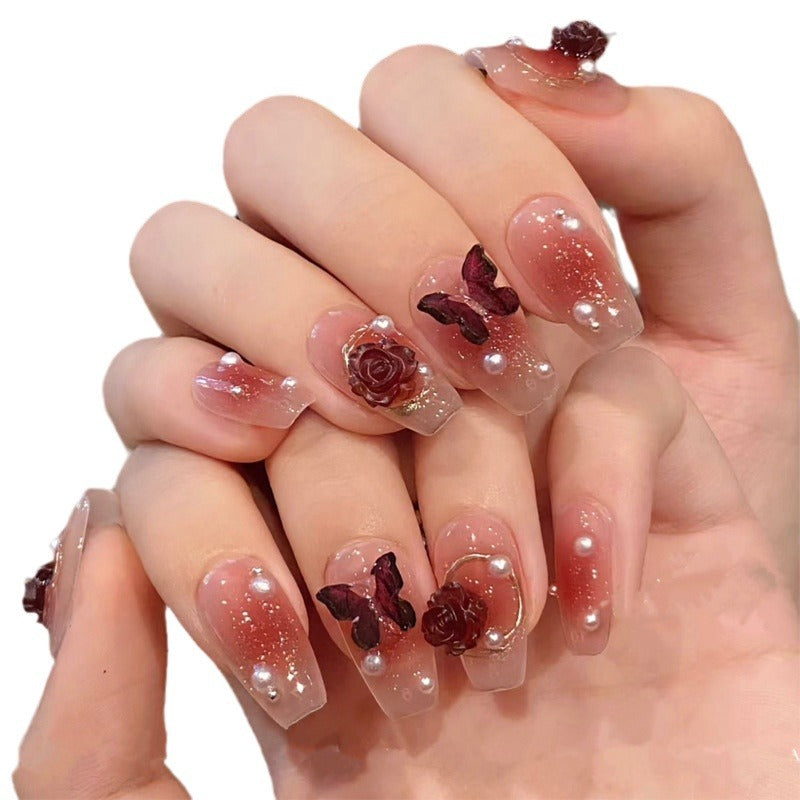 Floral Embellished Gel Nail Art Extensions — product view 2