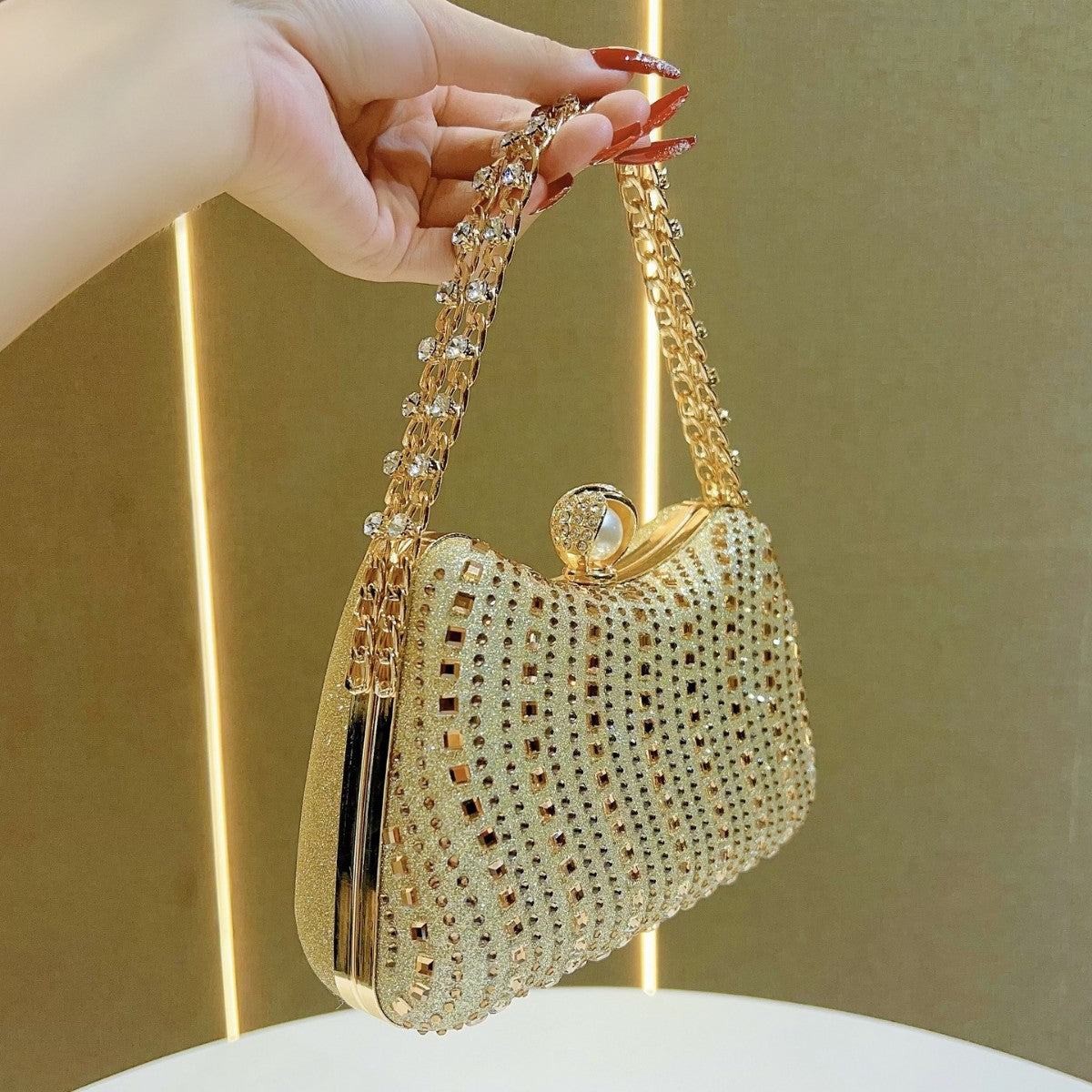 Pearl-Accented Beaded Evening Clutch — product view 2