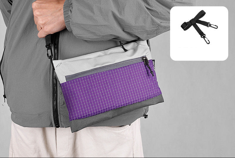 lightweight urban grid-pattern crossbody organizer bag with exterior zip pocket and adjustable strap LoungeYard — product view 4