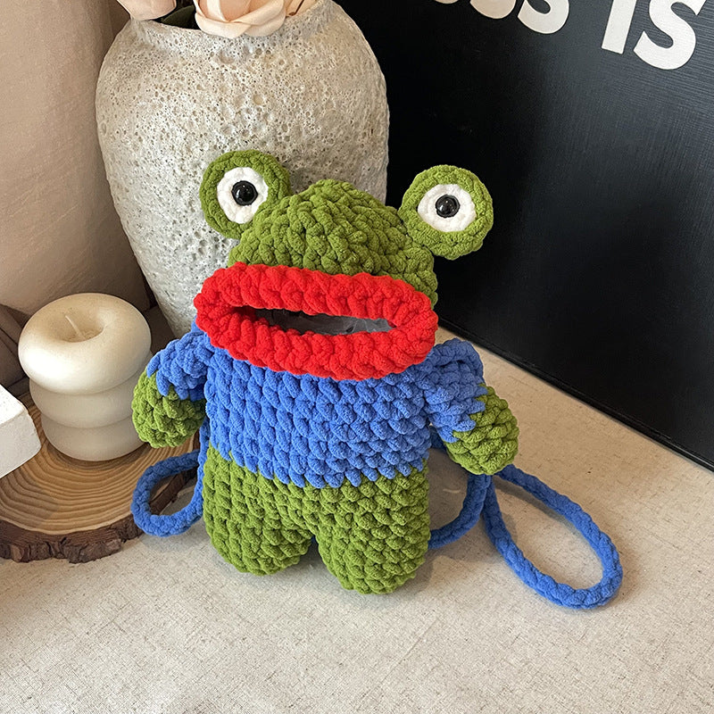 Cute Frog-Shaped Crochet Mini Backpack — product view 2