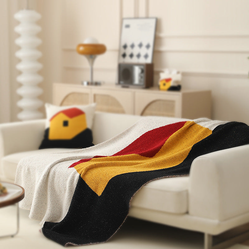 Large patterned bouclé throw blanket with geometric block pattern — product view 3