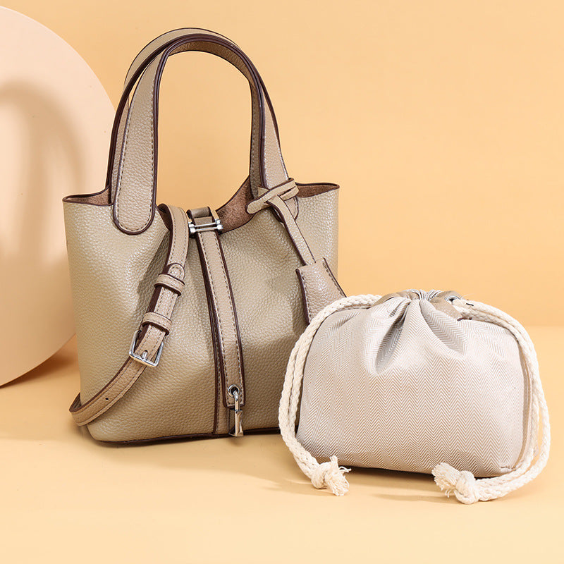 Dual-Compartment Textured Leather Tote Bag LoungeYard — product view 2