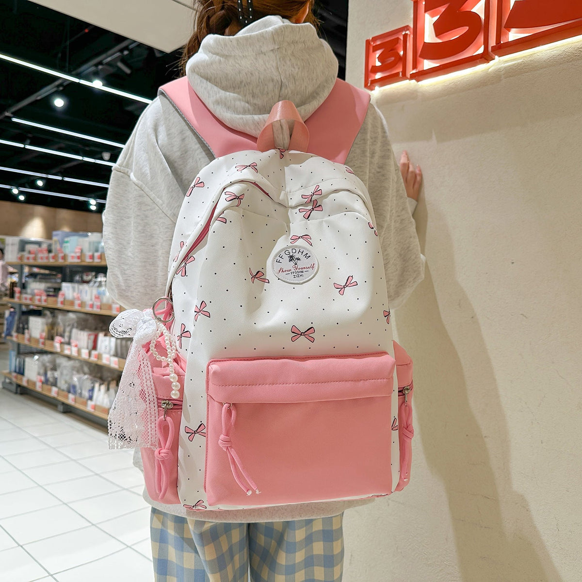 Stylish Bow-Embellished Casual Backpack LoungeYard — product view 3