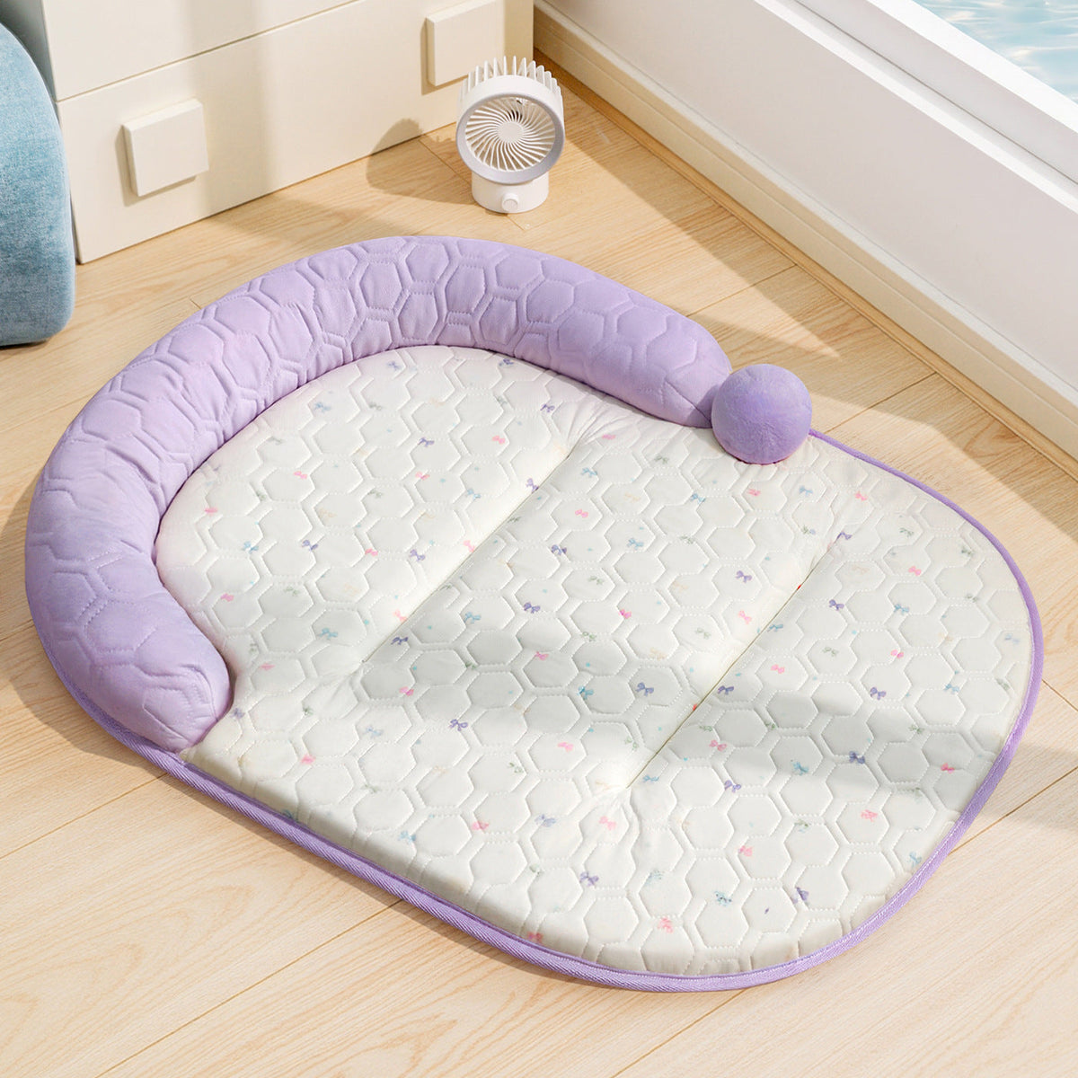 Unisex nan padded baby play mat with elevated headrest edge and non-slip bottom LoungeYard — product view 3