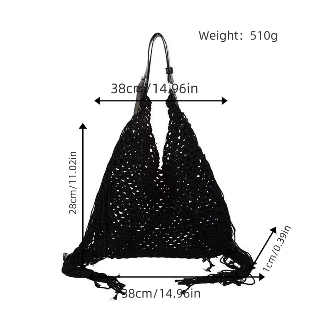 Structured beach bag with fringe details LoungeYard — product view 4