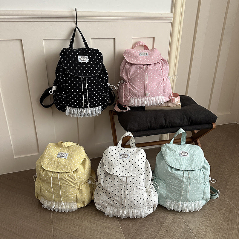 Charming Polka Dot Ruffled Backpack LoungeYard — product view 4