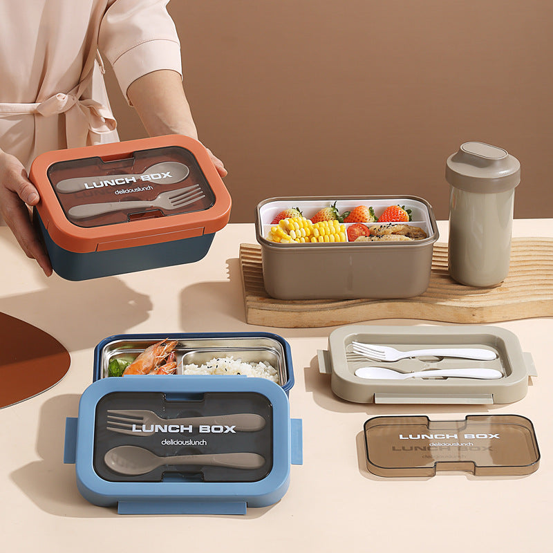 Multi-Layered Insulated Bento Lunch Box with Built-in Utensils — product view 1