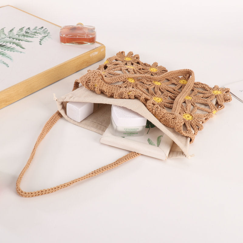 Handcrafted flower pattern shopper bag LoungeYard — product view 3