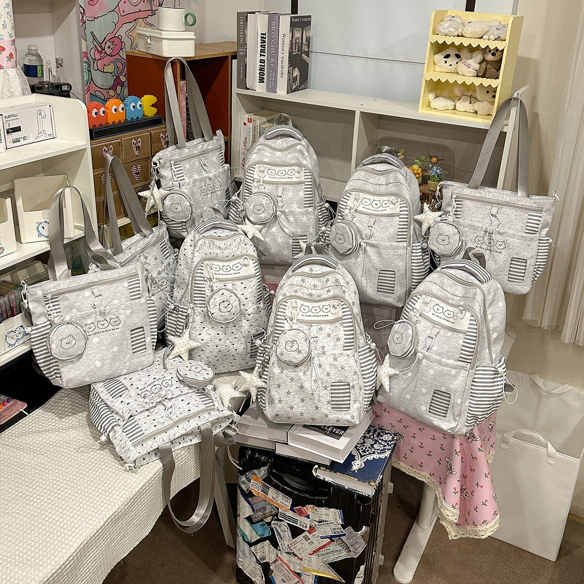 Multi-Pocket Star-Patterned Backpack LoungeYard — product view 4