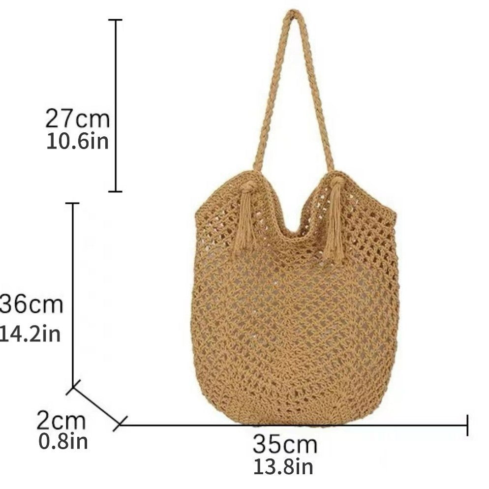 Handcrafted straw bag with tassels LoungeYard — product view 4